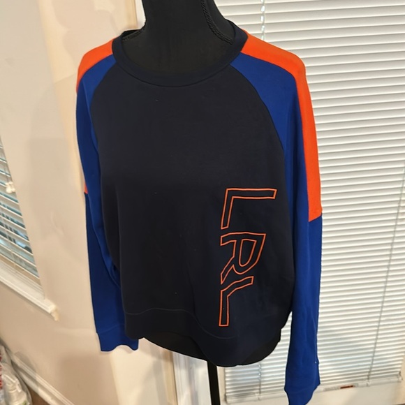 Lauren Crewneck Logo Front Color Block Long Sleeves Cropped Relaxed Sweatshirt - Picture 1 of 7